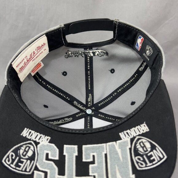 Mitchell & Ness Brooklyn Nets NBA Snapback Hat Gray Adjustable Basketball Mens - Picture 15 of 16